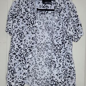 Women's Black and White Leopard Print Button Down Shirt